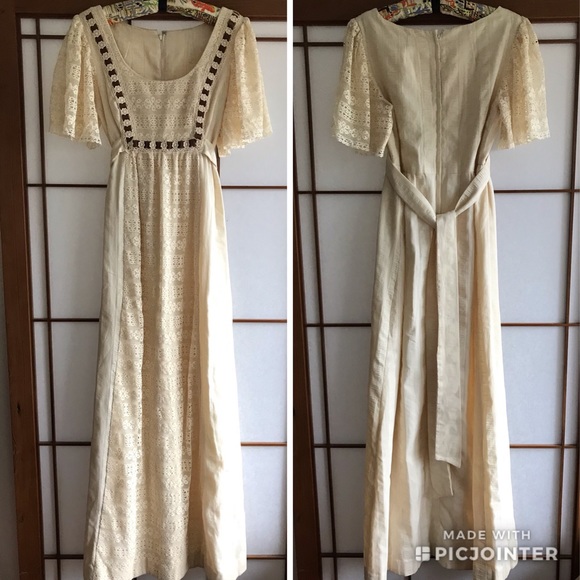 Gorgeous 60s/70’s Empire Waist Lace Maxi - Picture 2 of 8